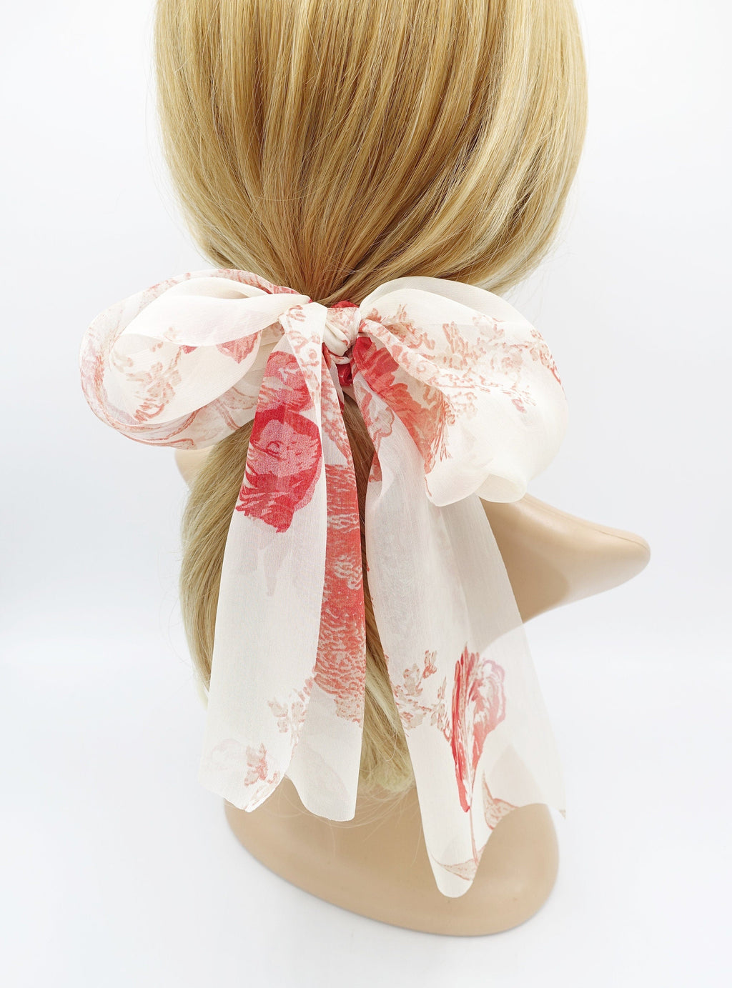 veryshine.com Scrunchies Red big flower print chiffon scarf scrunchies bow knot hair elastic scrunchie for women