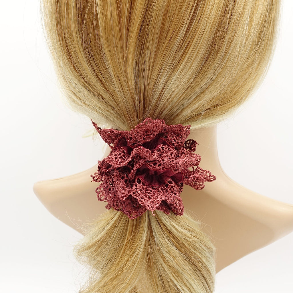veryshine.com Scrunchies Red brick whole floral lace scrunchy feminine style women hair ties scrunchies