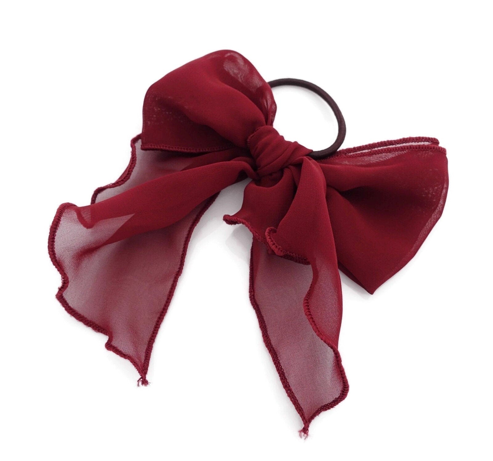 veryshine.com Scrunchies Red wine Chiffon solid color bow knot hair tie elastic ponytail holder for women
