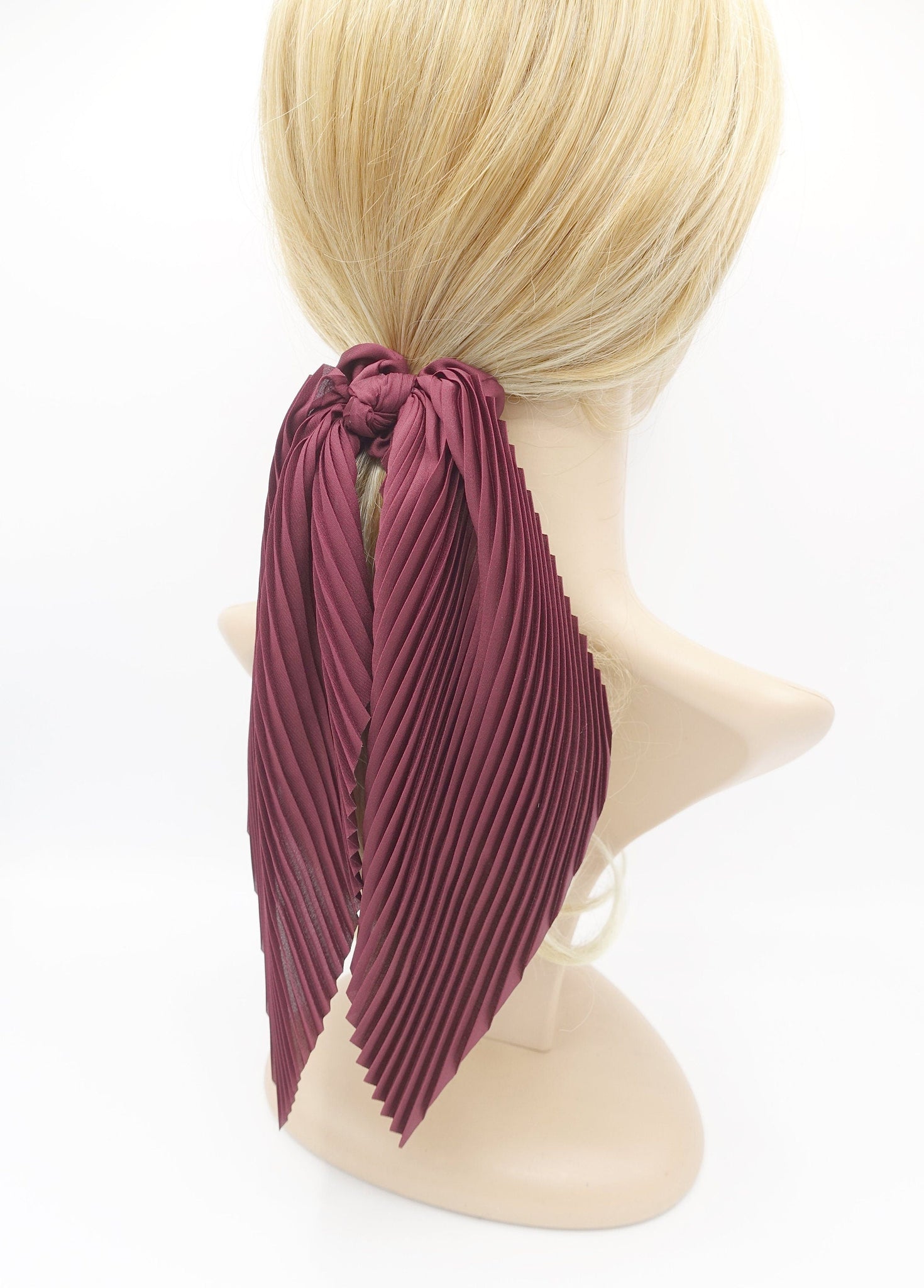 veryshine.com Scrunchies Red wine pleated scrunchies tailed glossy hair elastic hair accessory for women