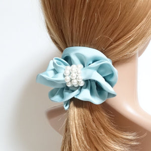 veryshine.com Scrunchies Satin scrunchies Pearl decorated Hair Elastics Ponytail Holder Women Hair Ties Accessories