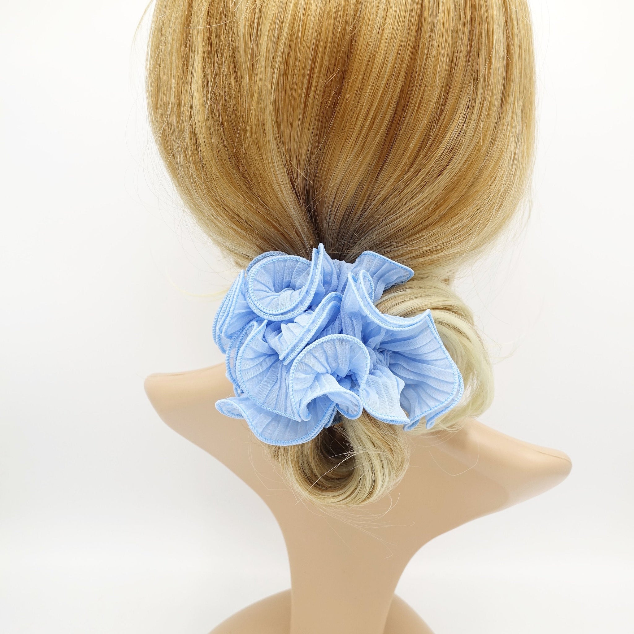 veryshine.com Scrunchies Sky blue 4 edges pleated scrunchies colorful scrunchie woman hair elastic accessory