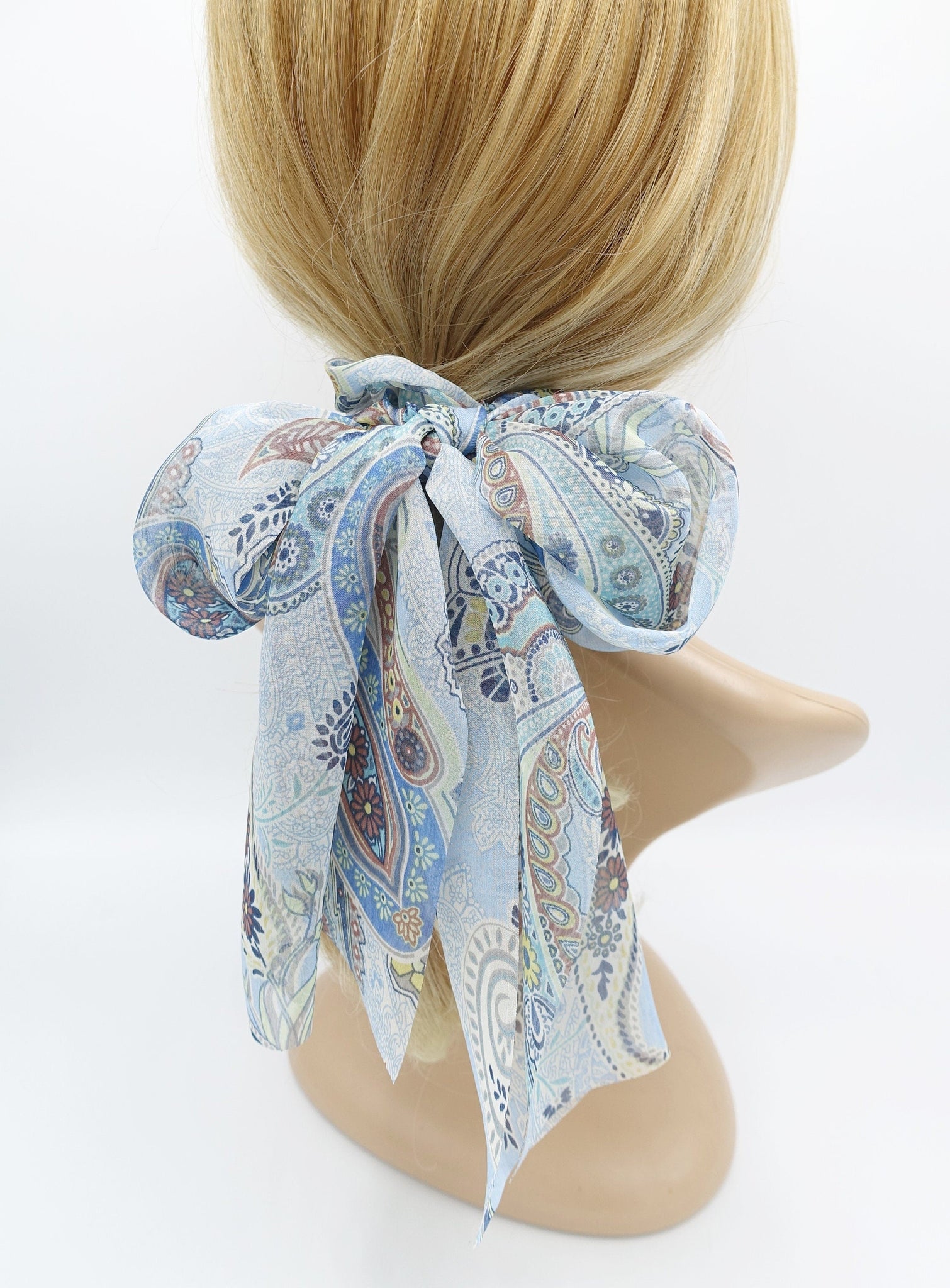veryshine.com Scrunchies Sky blue chiffon scarf scrunchies paisley print bow knot hair elastic scrunchie for women