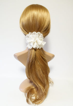 veryshine.com Scrunchies White Floral Lace scrunchy petal edge chiffon scrunchies Hair Elastic Ponytail Holder Women Hair tie scrunchie