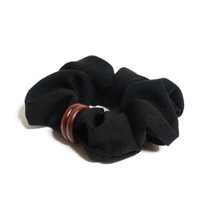 veryshine.com Scrunchies Wood Ring Decorated Solid Color Hair Scrunchies Denim Hair Elastics Women Hair Accessories