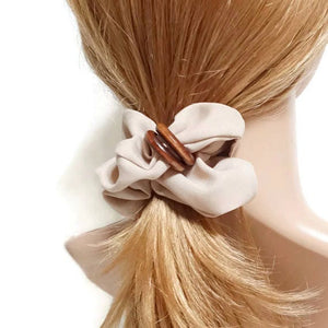 veryshine.com Scrunchies Wood Ring Decorated Solid Color Hair Scrunchies Denim Hair Elastics Women Hair Accessories