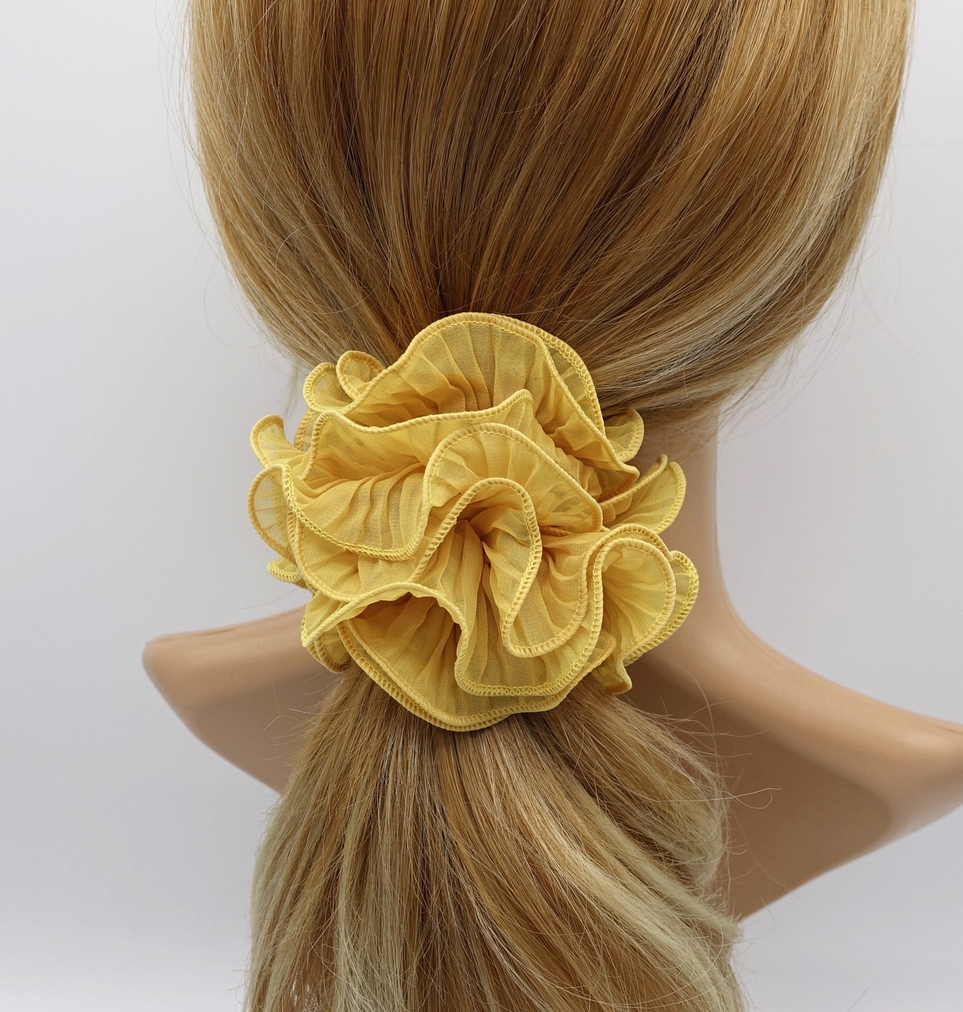 veryshine.com Scrunchies Yellow mustard 4 edges pleated scrunchies colorful scrunchie woman hair elastic accessory