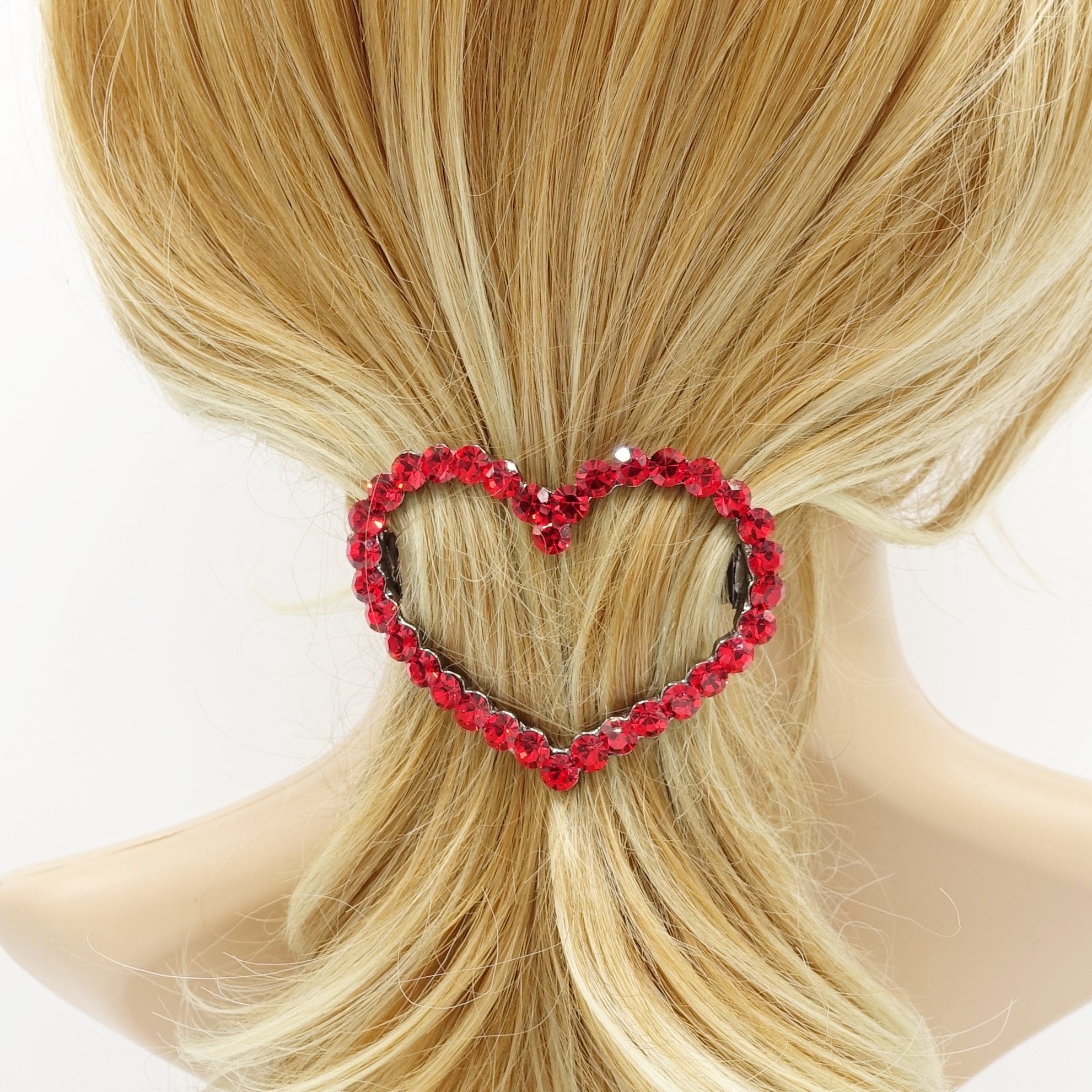 veryshine.com Siam-red Love always wins.  color rhinestone embellished  heart hair barrette woman hair accessory
