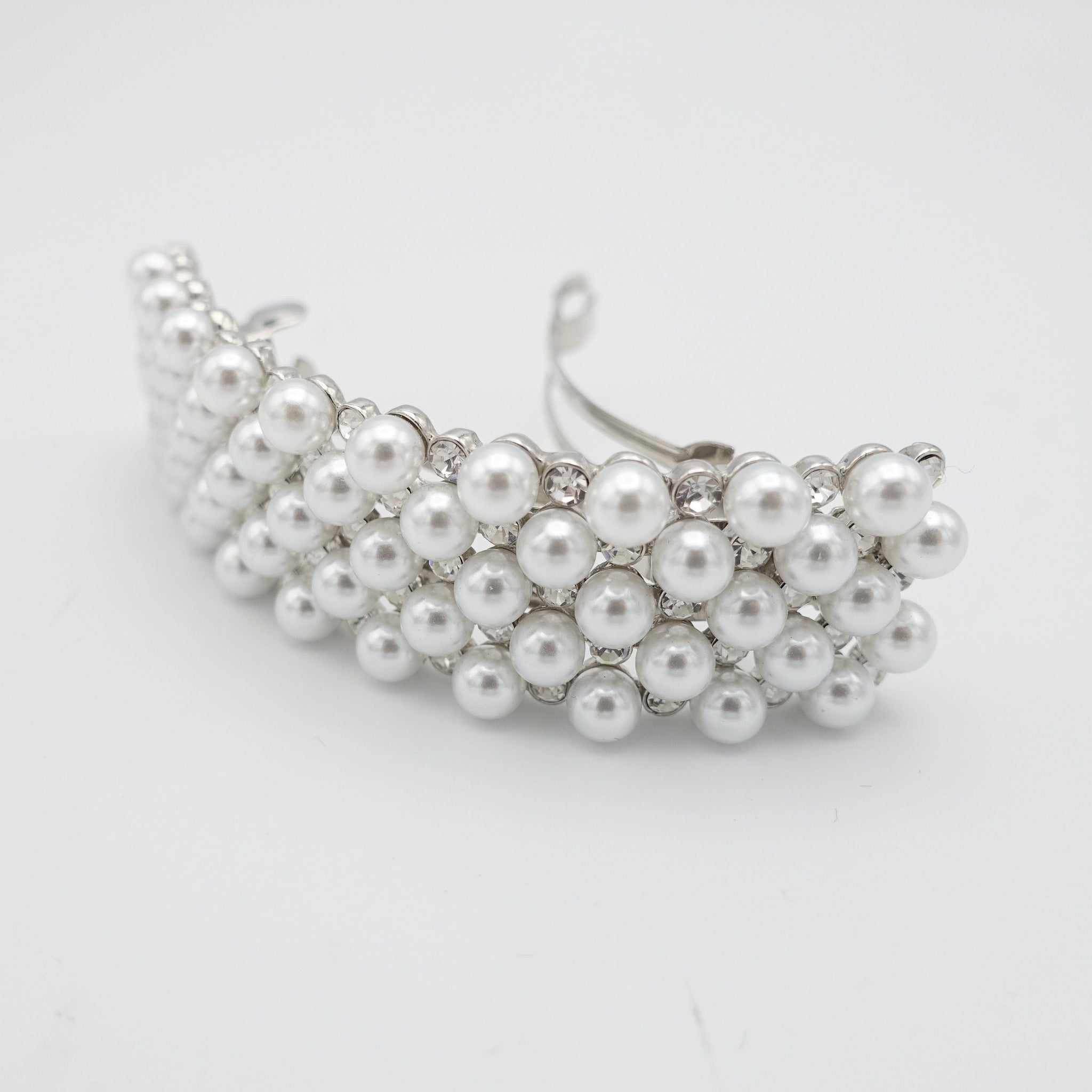 veryshine.com Silver curved rhinestone pearl hair barrette embellished rectangle barrette hair accessory for women