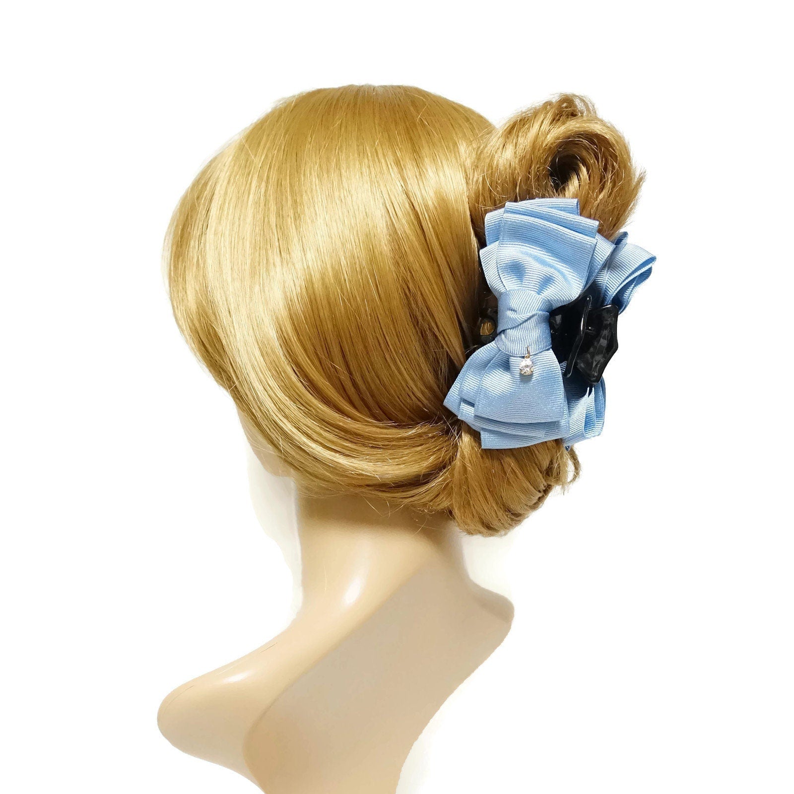 veryshine.com Sky Handmade Grosgrain Solid Color Multi Layer Bow Hair Jaw Claw Clip