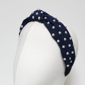 veryshine.com thin fabric front knot pearl decorated fashion headband stylish trendy hairband accessories for women