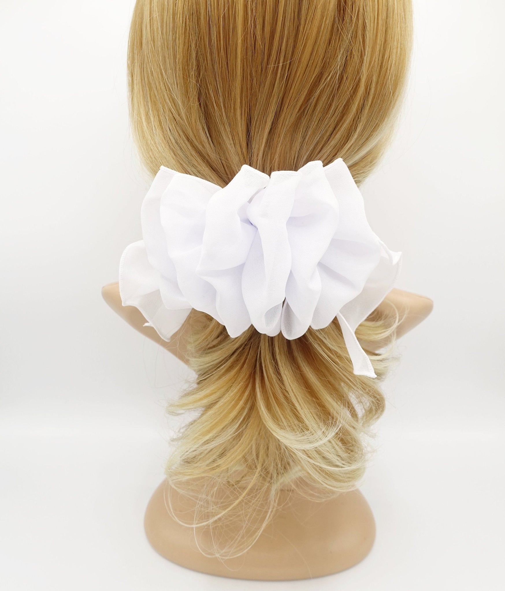 veryshine.com White chiffon ruffle flower hair barrette woman hair accessory