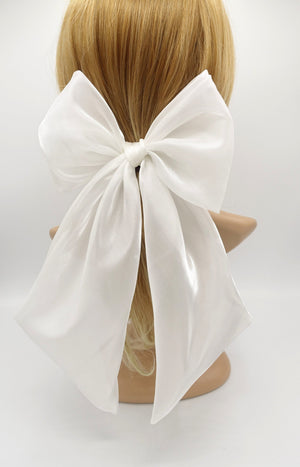 veryshine.com White organza giant hair bow wide tail oversized hair accessory for women