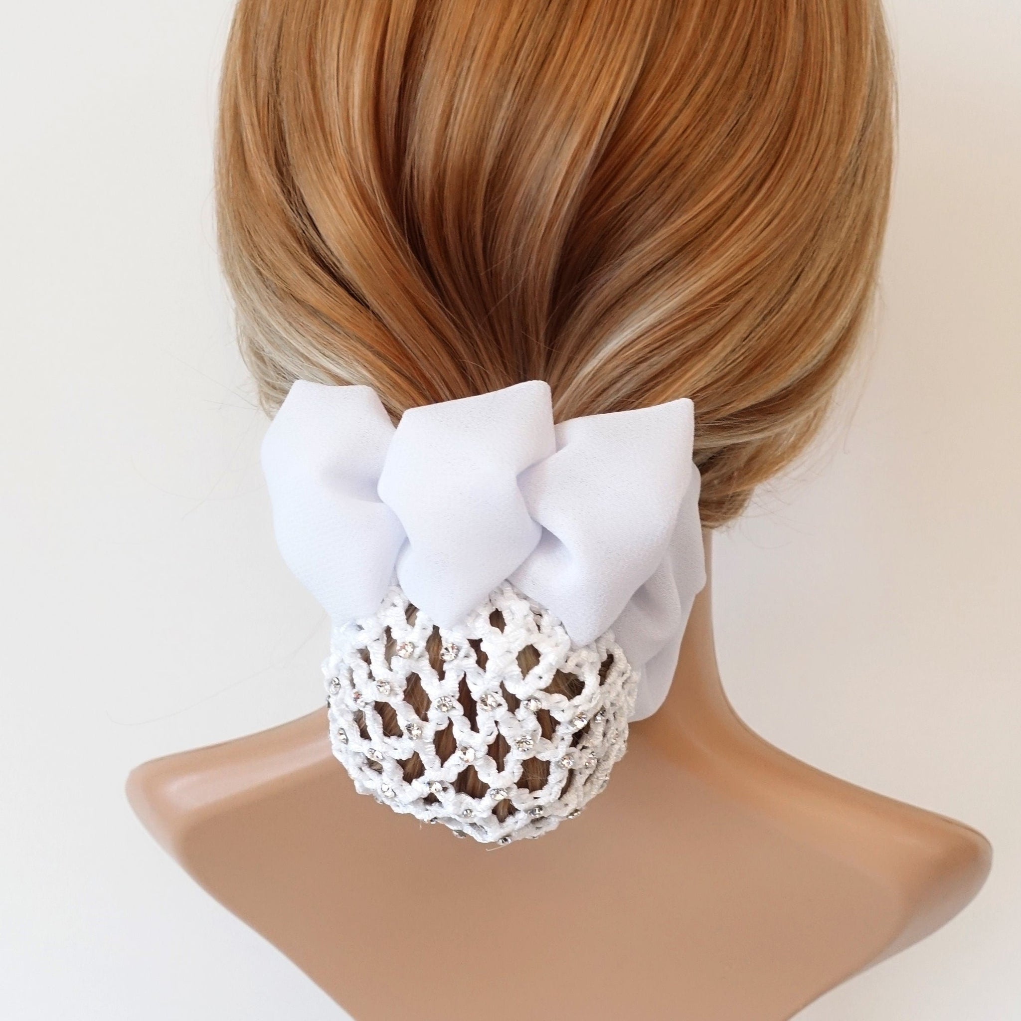 veryshine.com White rhinestone bun net chiffon decorated snood hair claw women hair accessory