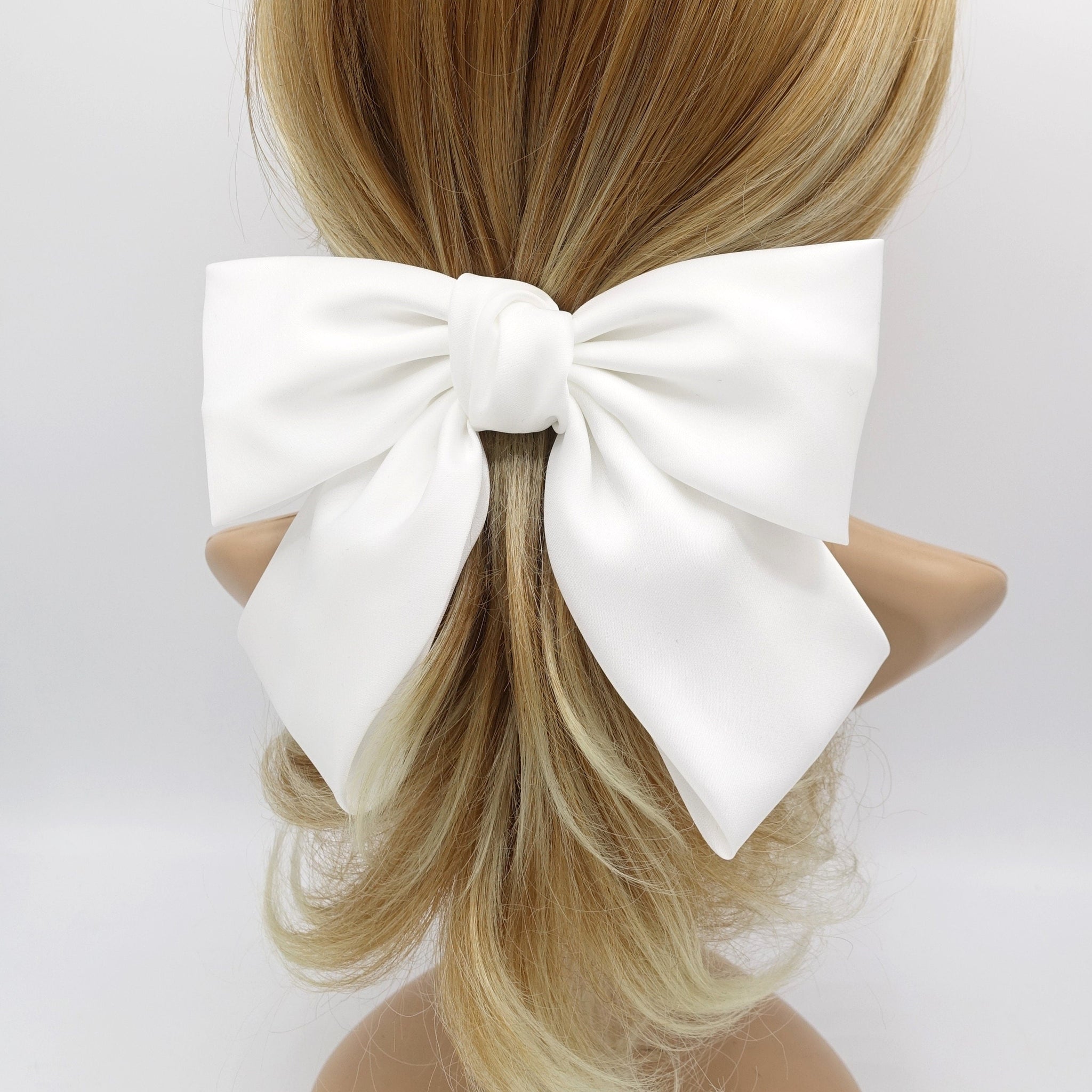 veryshine.com White silk satin big K bow barrette glossy satin women hair accessory for women