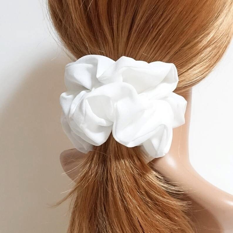 veryshine.com White solid chiffon scrunchies women hair elastic accessories