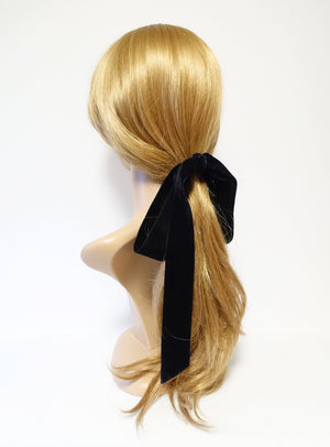 veryshine.com Wide velvet long tail hair bow ponytail holder claw clip stylish droopy bow ponytail clip