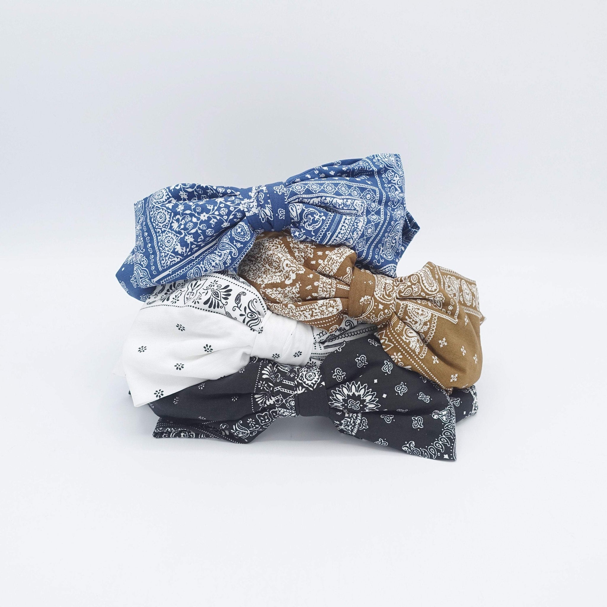 VeryShine cotton paisley double layered bow headband big bandana bow hairband hair accessory for women