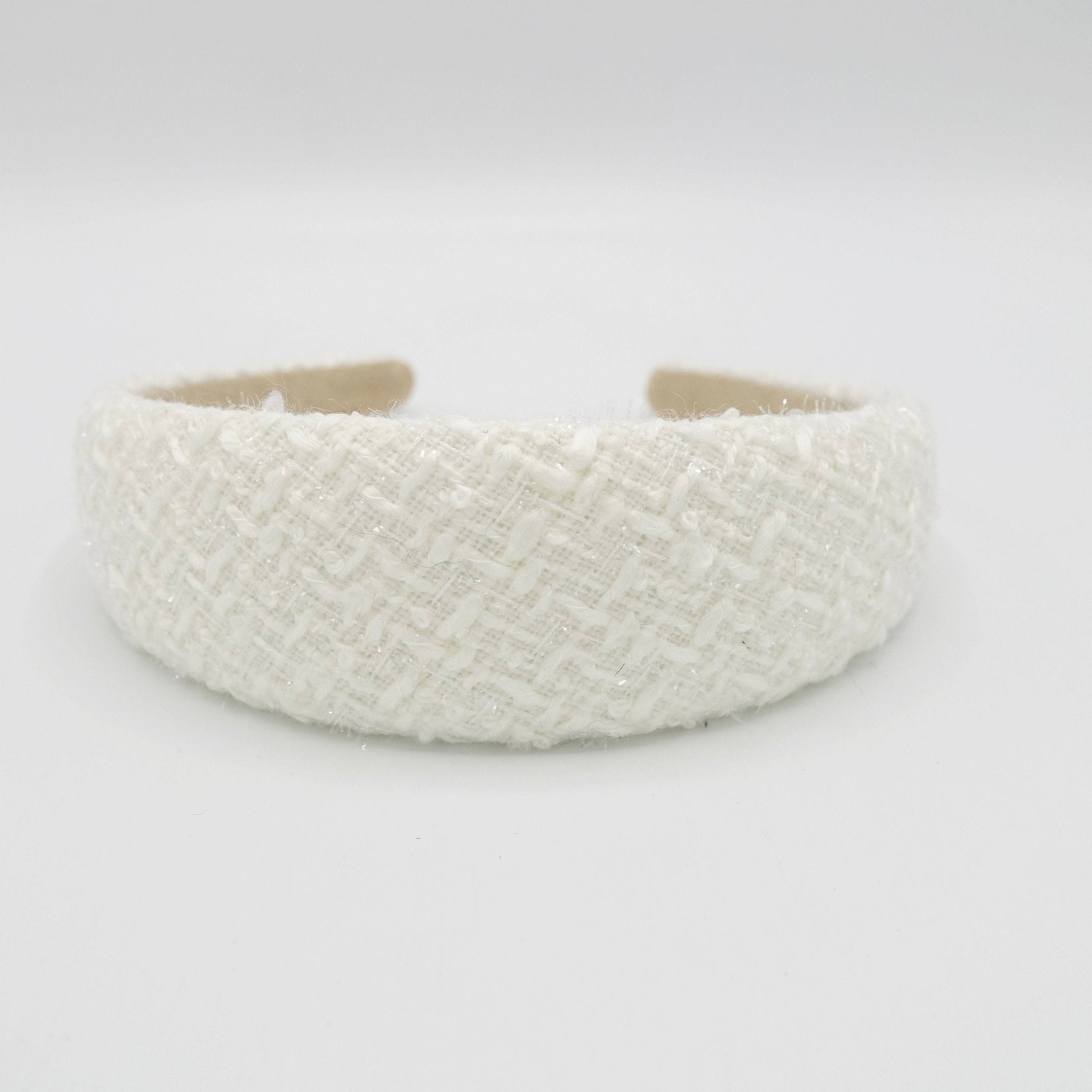 VeryShine Cream white glitter tweed headband padded hairband casual hair accessory for women