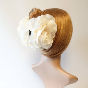 VeryShine Cream white Handmade Very Big Flower Dahlia Motivated Chiffon Hair Claw Clip Women Accessory