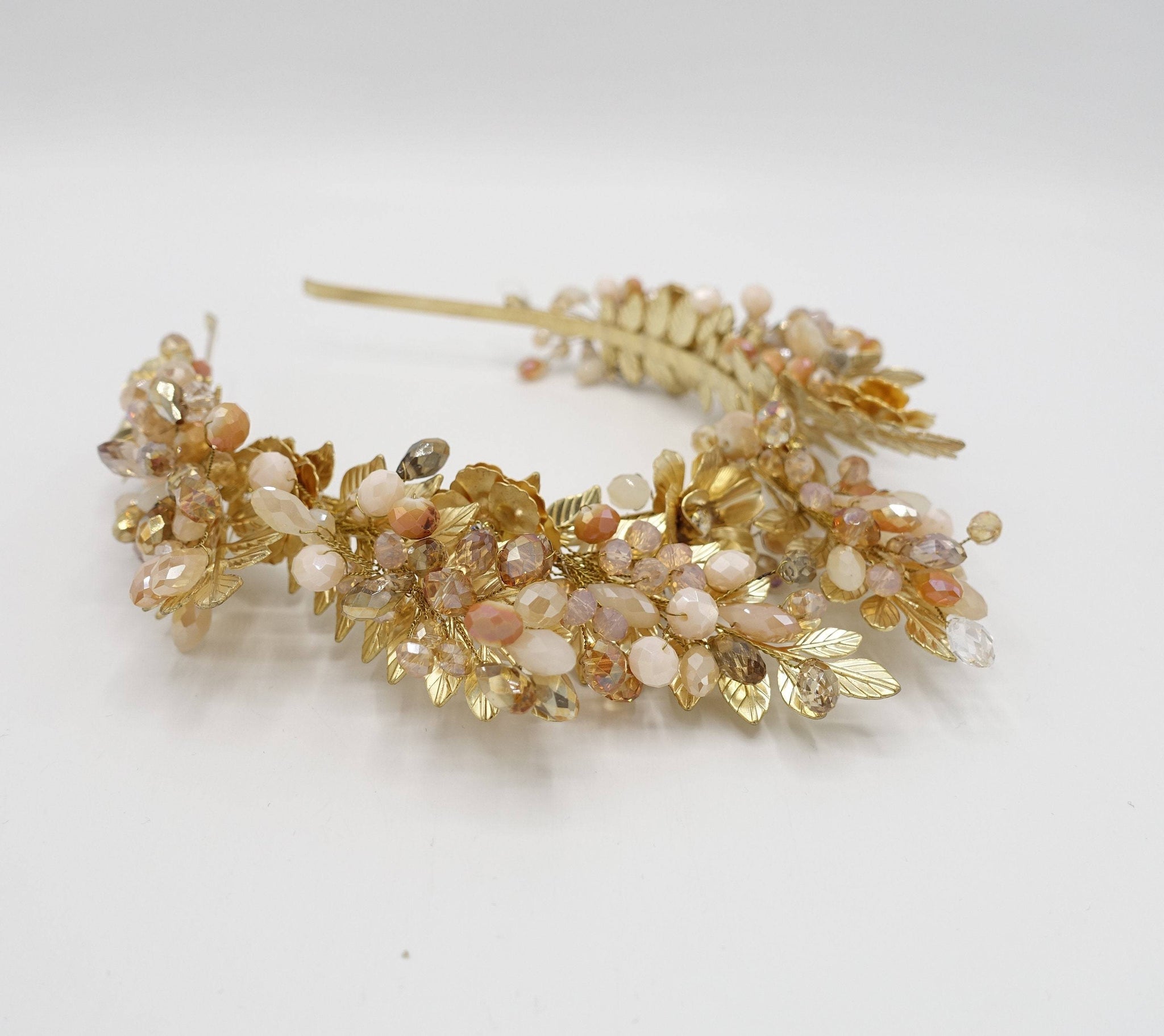 VeryShine crystal beaded tiara gold metal headband special event hairband for women