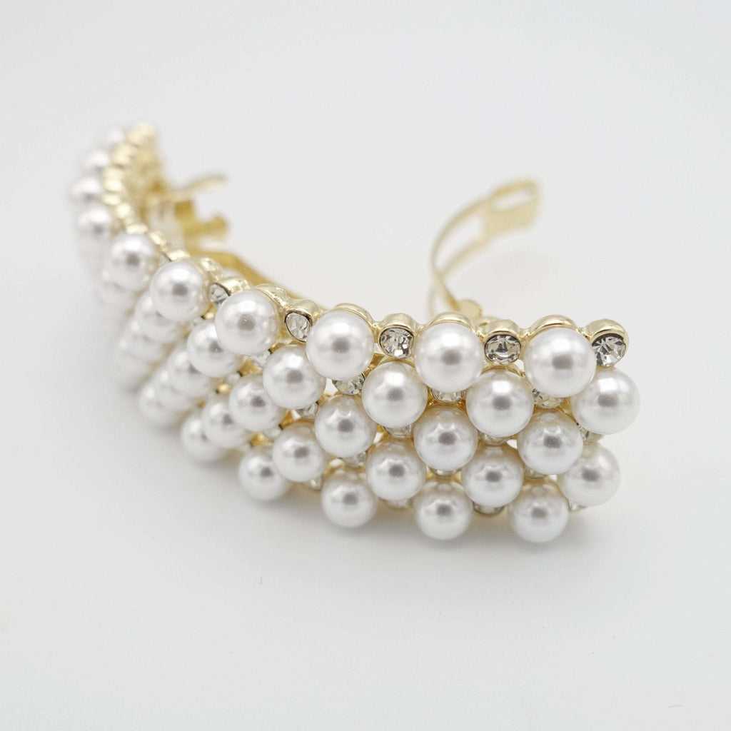 VeryShine curved rhinestone pearl hair barrette embellished rectangle barrette hair accessory for women
