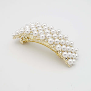 VeryShine curved rhinestone pearl hair barrette embellished rectangle barrette hair accessory for women