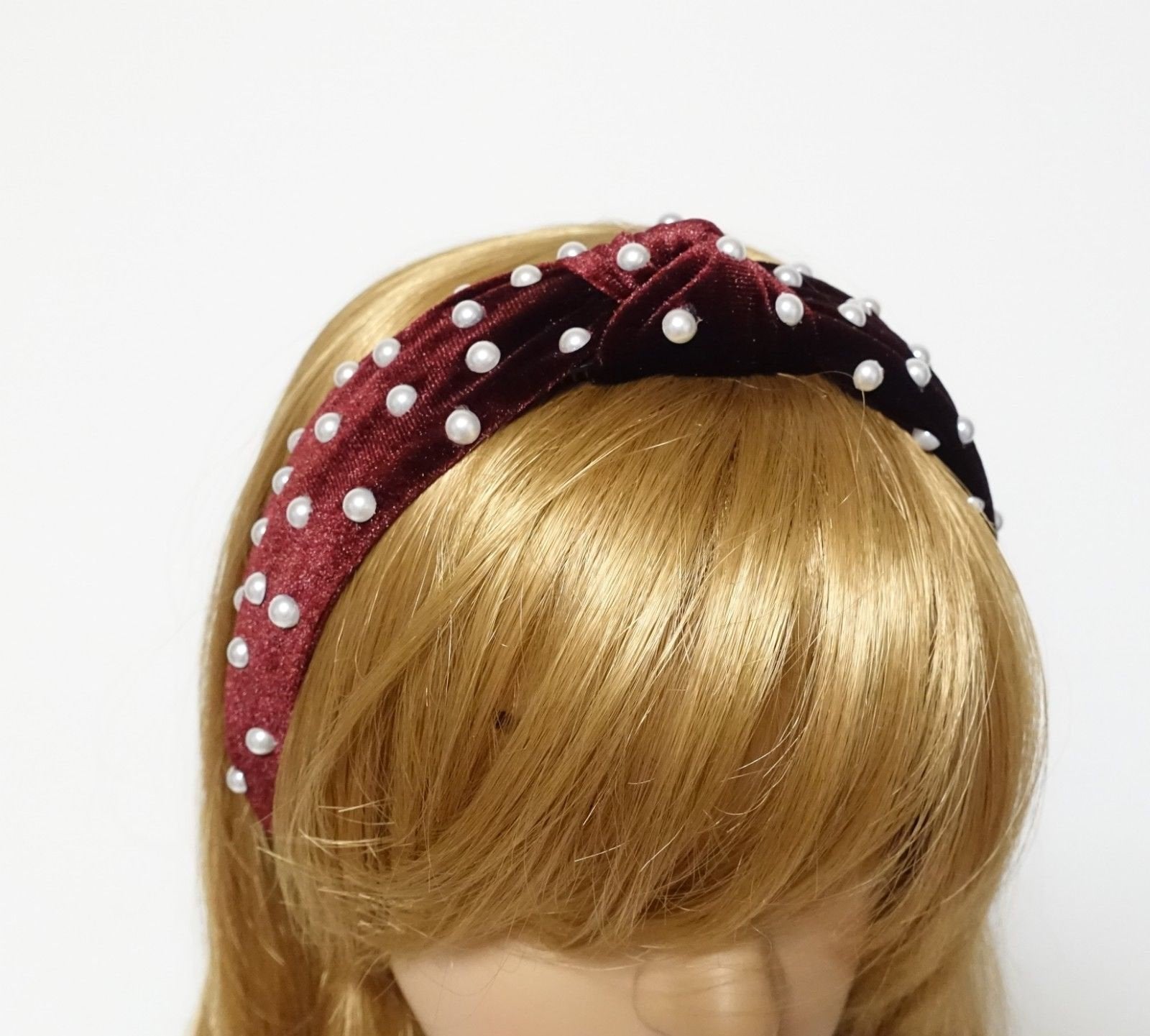 VeryShine faux pearl decorated velvet knot fashion embellished headband for women