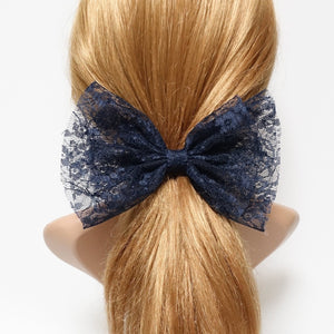VeryShine floral lace layered bow medium size bow french barrette women hair accessory