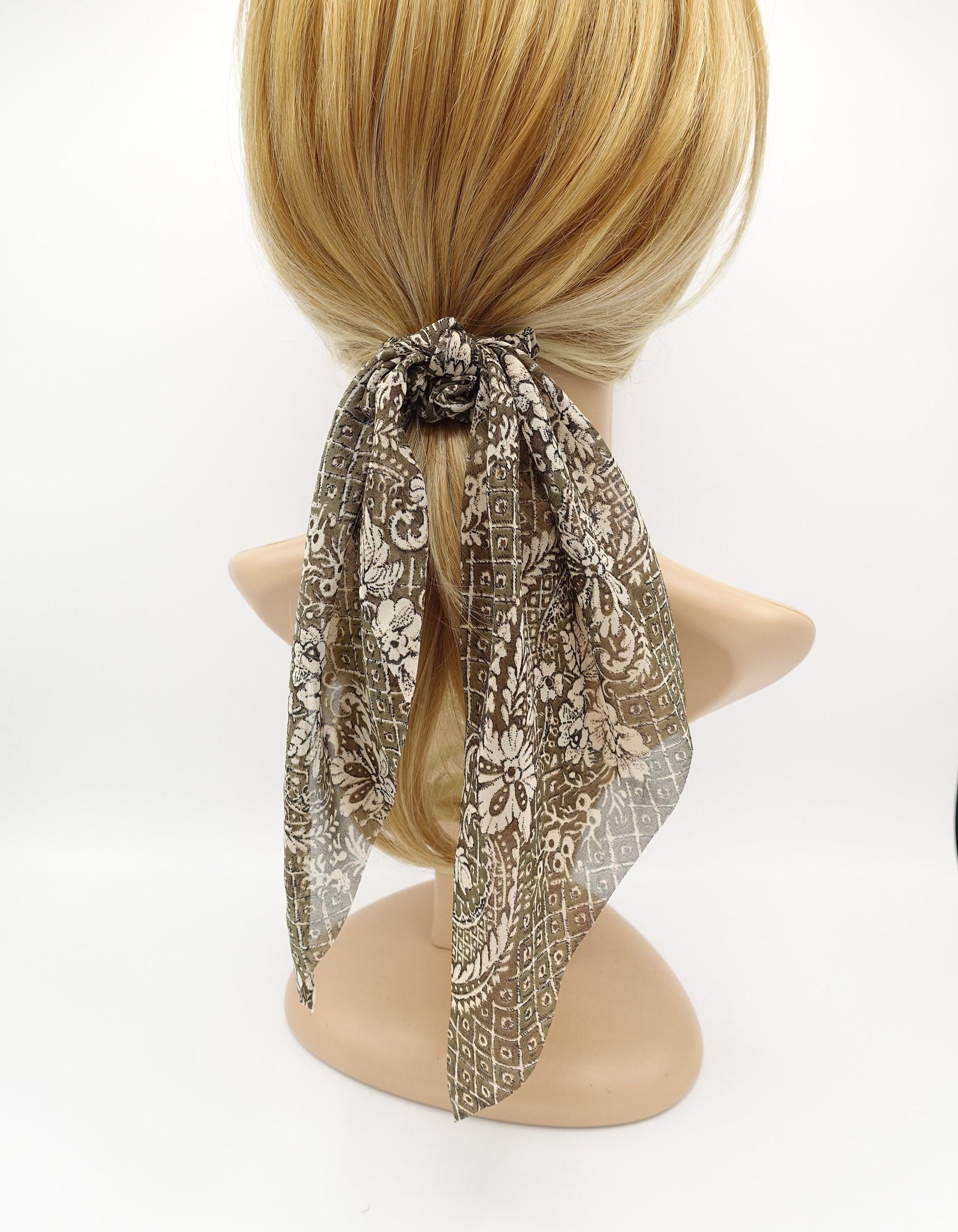 VeryShine floral paisley print hair bow scrunchies long tail retro pattern scrunchie hair accessory