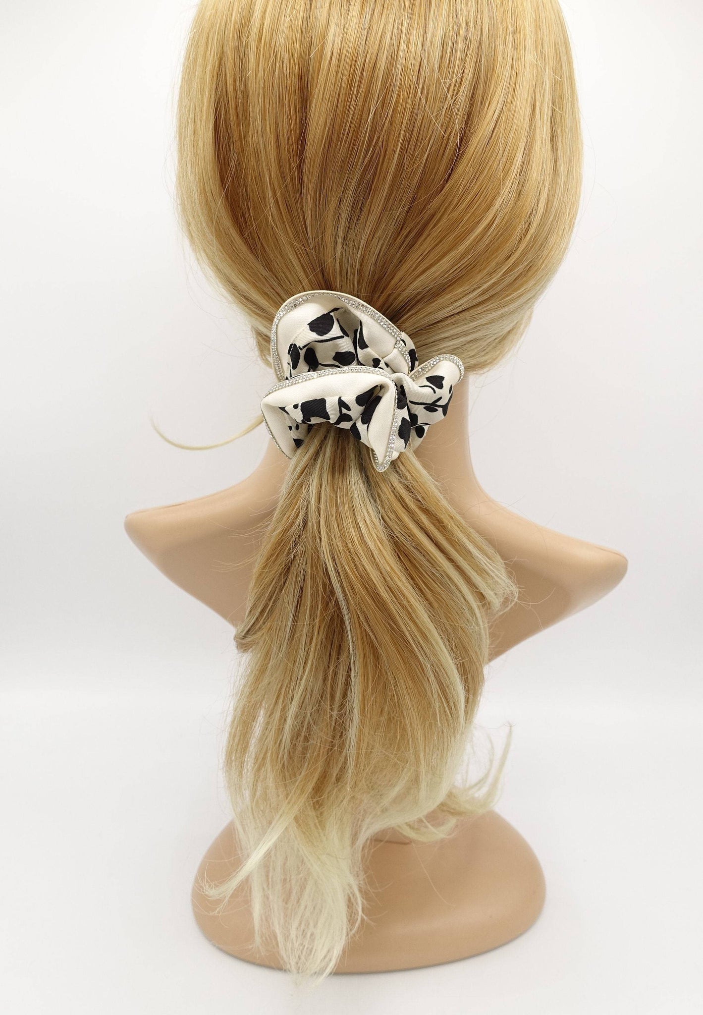 VeryShine floral scrunchies hotfix embellished trim hair elastic scrunchie for women