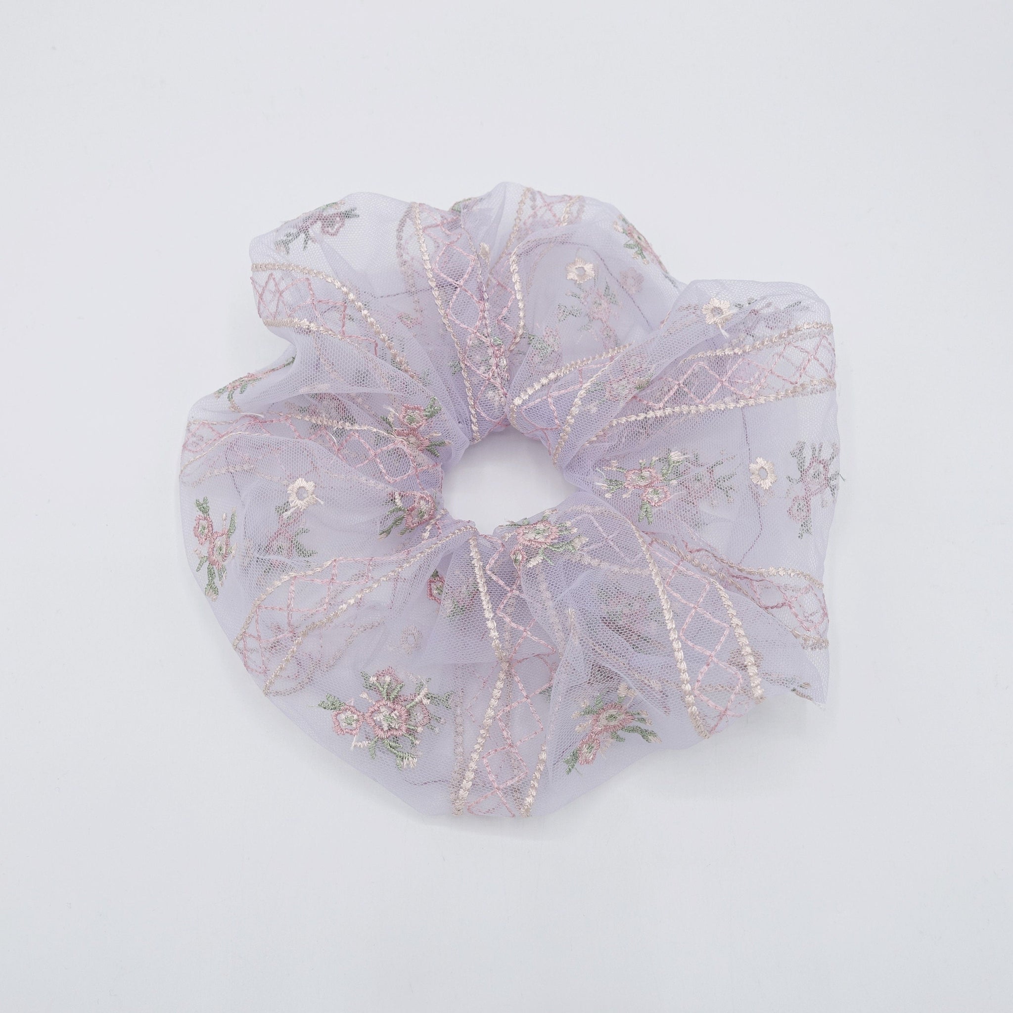 VeryShine flower embroidered tulle scrunchies mesh oversized hair scrunchie for women