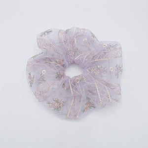 VeryShine flower embroidered tulle scrunchies mesh oversized hair scrunchie for women