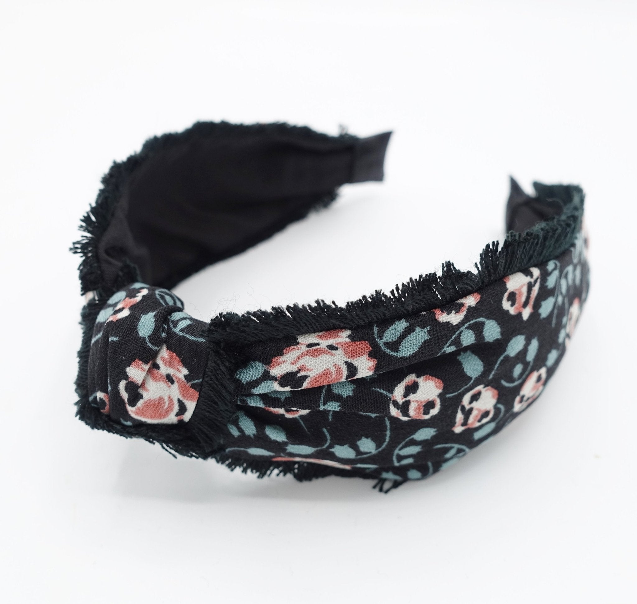 VeryShine fringe trim headband flower stem print hairband top knot hair accessory for women