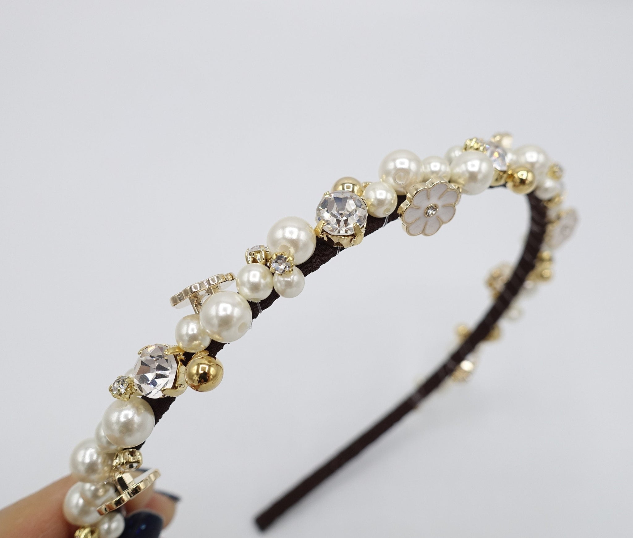 VeryShine full rhinestone pearl beaded headband thin embellished elegant fashion hairband