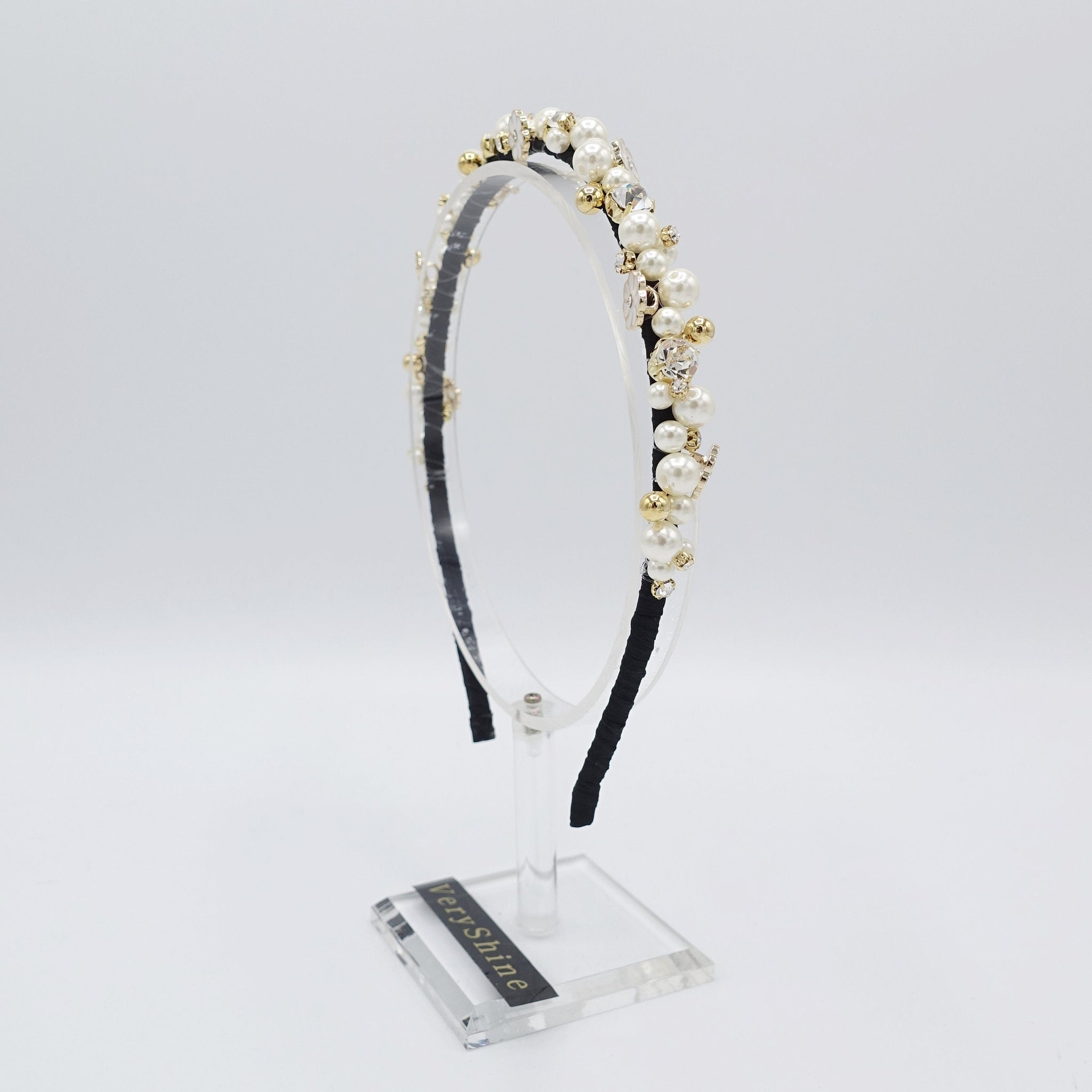 VeryShine full rhinestone pearl beaded headband thin embellished elegant fashion hairband