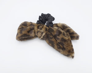 VeryShine fur hair bow scrunchies leopard print hair tie stylish hair accessory for women