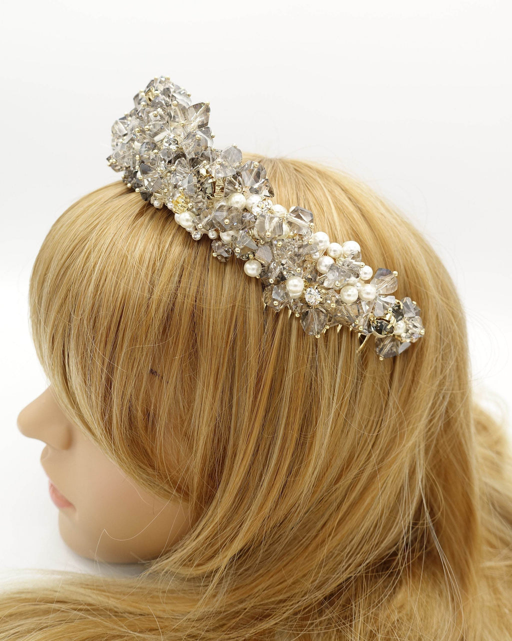 tiara crystal pearl beaded bridal comb tiara headband  display picture 2
