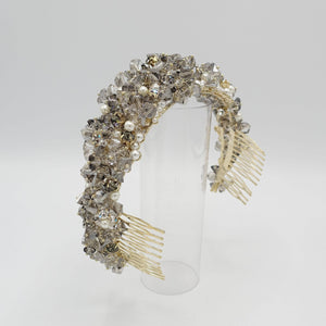 VeryShine Goddess tiara crystal pearl beaded bridal comb tiara headband wedding crown event hair accessory for women
