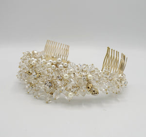 VeryShine Goddess tiara crystal pearl beaded bridal comb tiara headband wedding crown event hair accessory for women