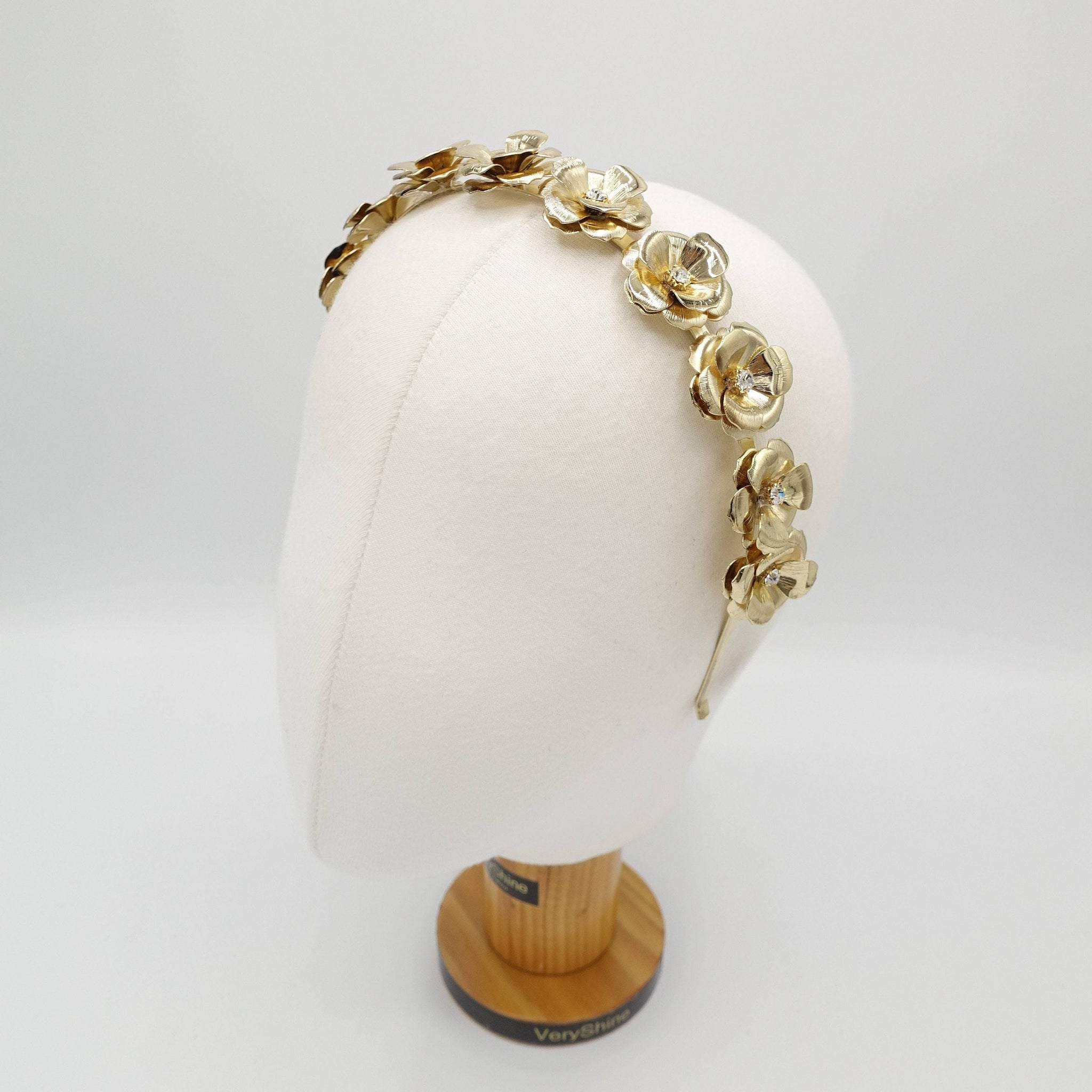 VeryShine gold flower bridal headband metal wedding hairband for brides
