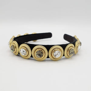VeryShine golden button velvet headband rhinestone embellished luxury style hairband for women