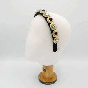 VeryShine golden button velvet headband rhinestone embellished luxury style hairband for women