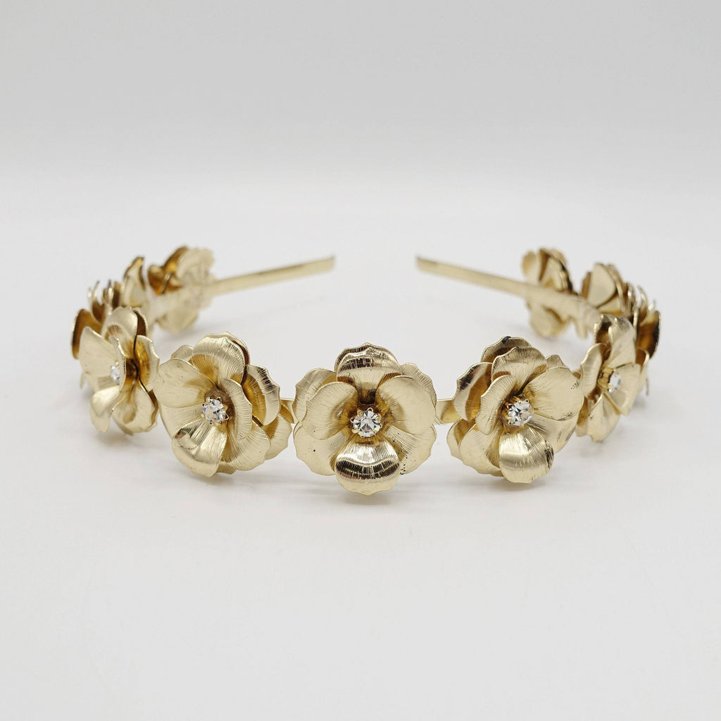 VeryShine golden flower bridal headband metal wedding hairband for brides
