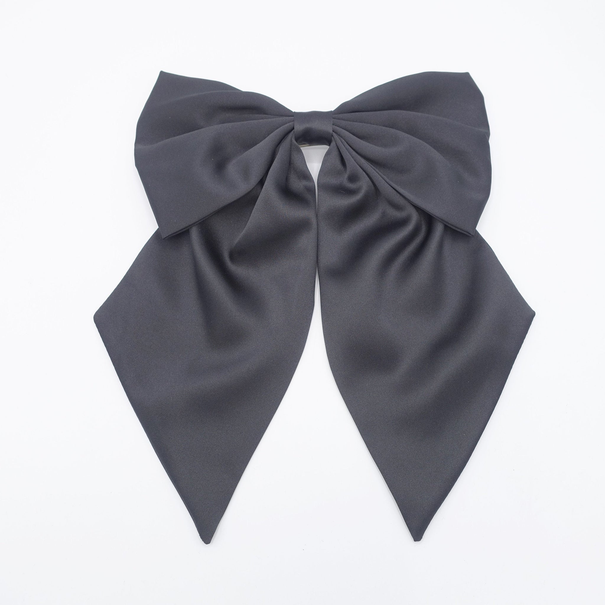 Elegant black satin hair bow with French barrette clip