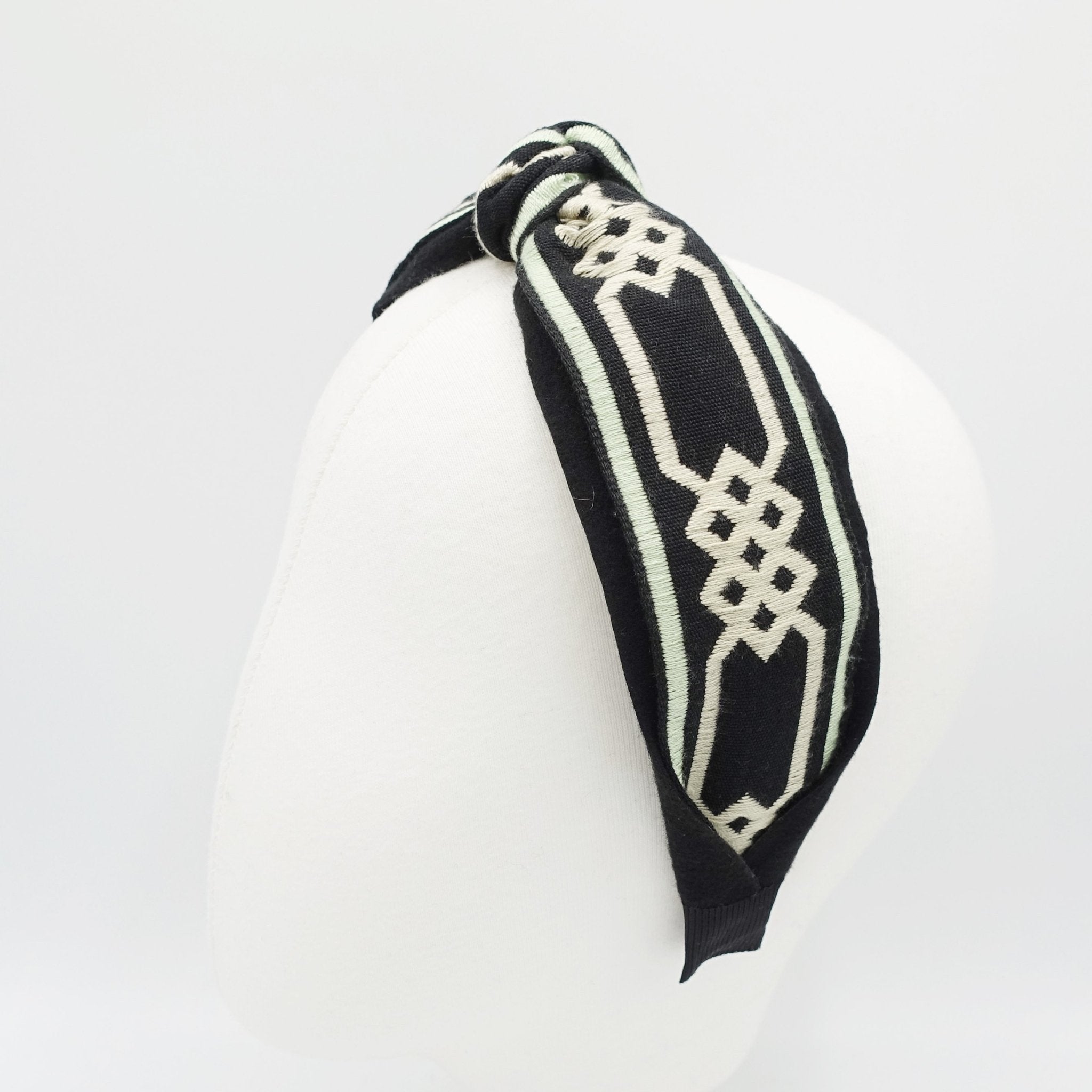 VeryShine Greek Key pattern embroidery top knot headband