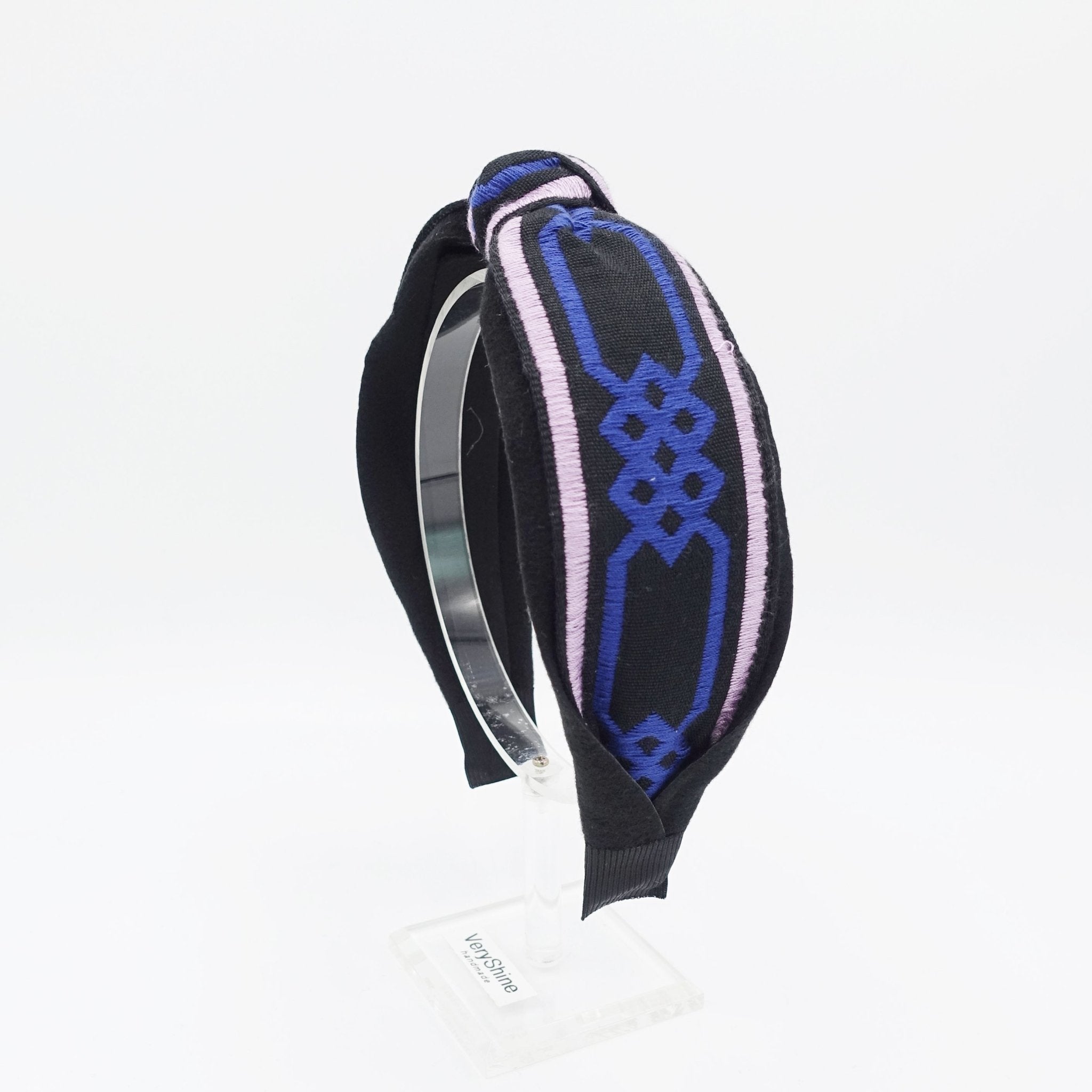 VeryShine Greek Key pattern embroidery top knot headband