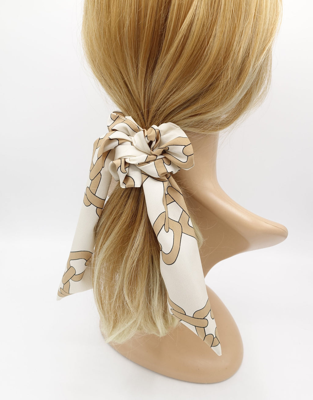 VeryShine Hair Accessories Cream white chain print scrunchies tail wing hair ties for women