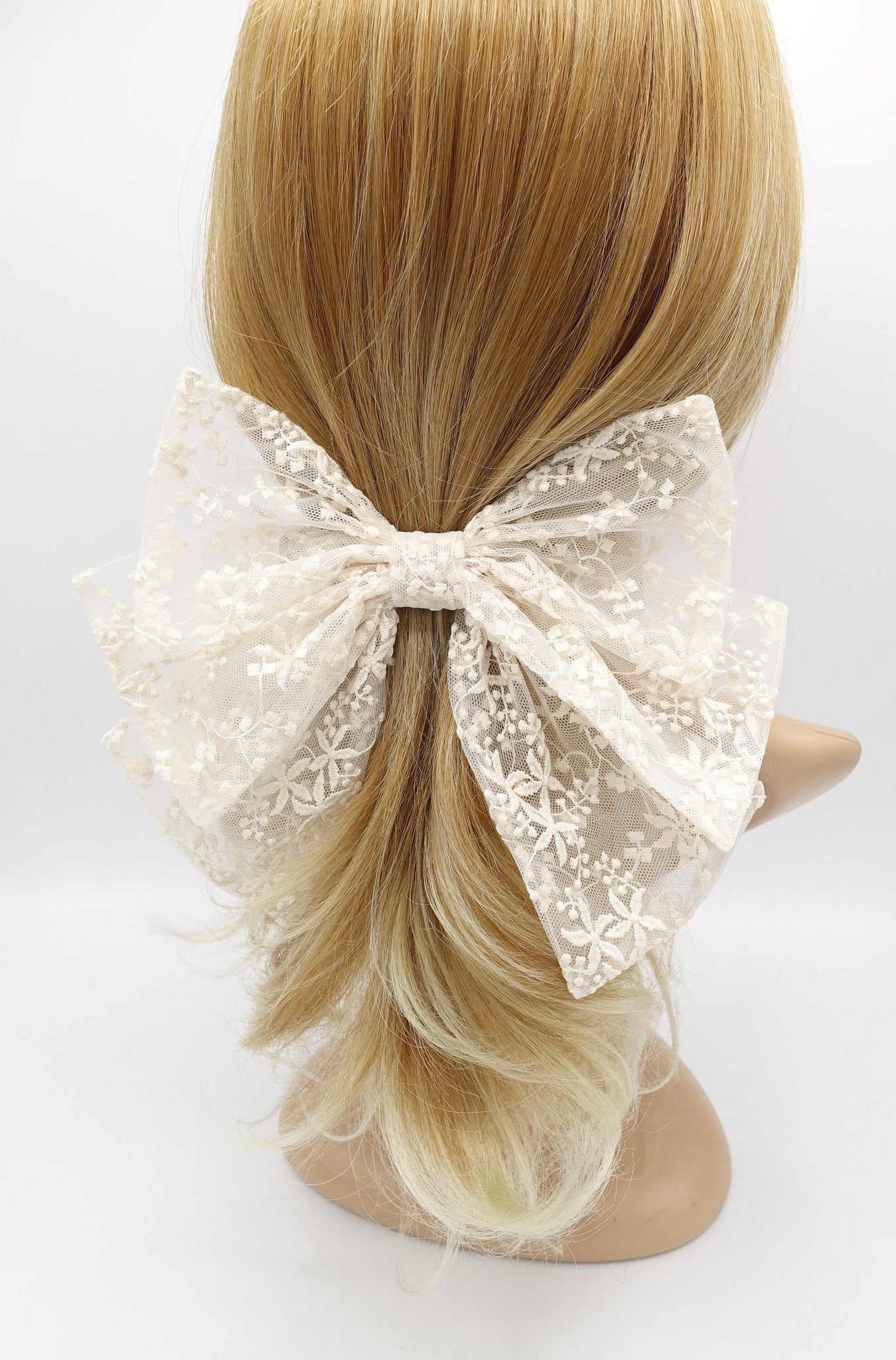 VeryShine Hair Accessories Cream white floral lace hair bow layered hair accessory for women