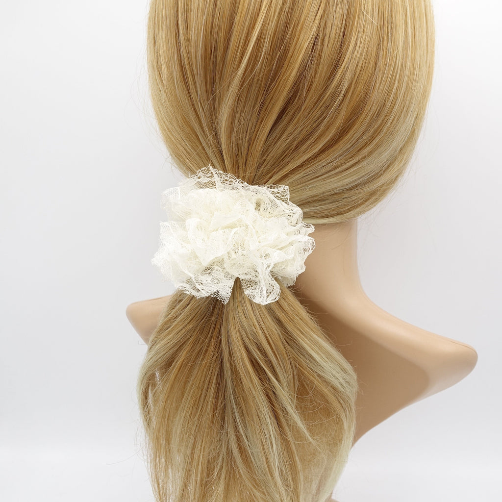 VeryShine Hair Accessories Cream white floral lace scrunchies medium hair ties hair accessory for women